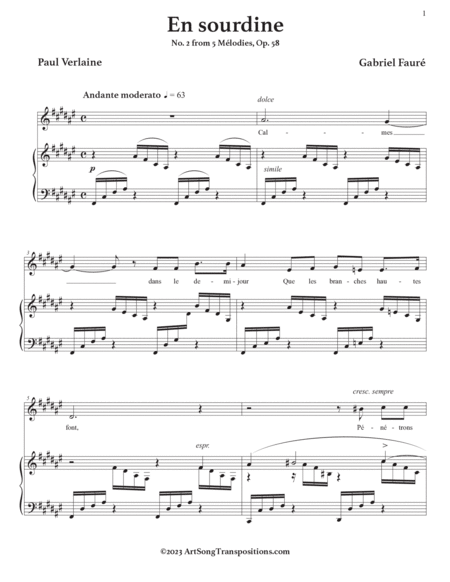FAURÉ: En Sourdine, Op. 58 no. 2 (transposed to F-sharp major)