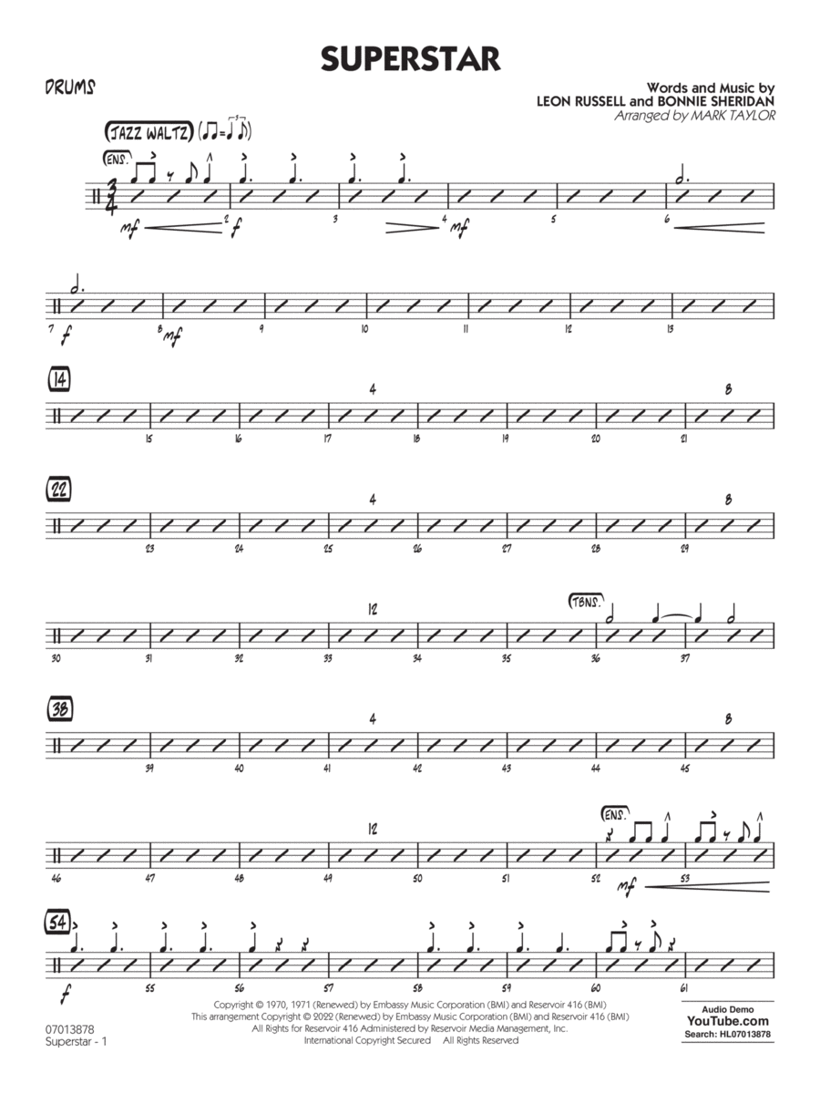 Superstar (arr. Mark Taylor) - Drums