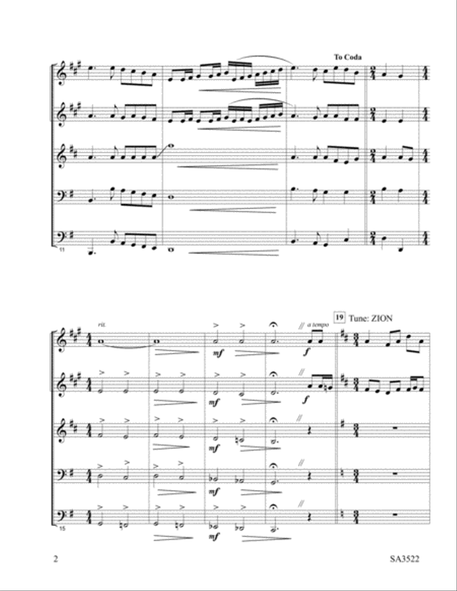 Guide Me, O Thou Great Jehovah Brass Quintet scores gallery preview page 2