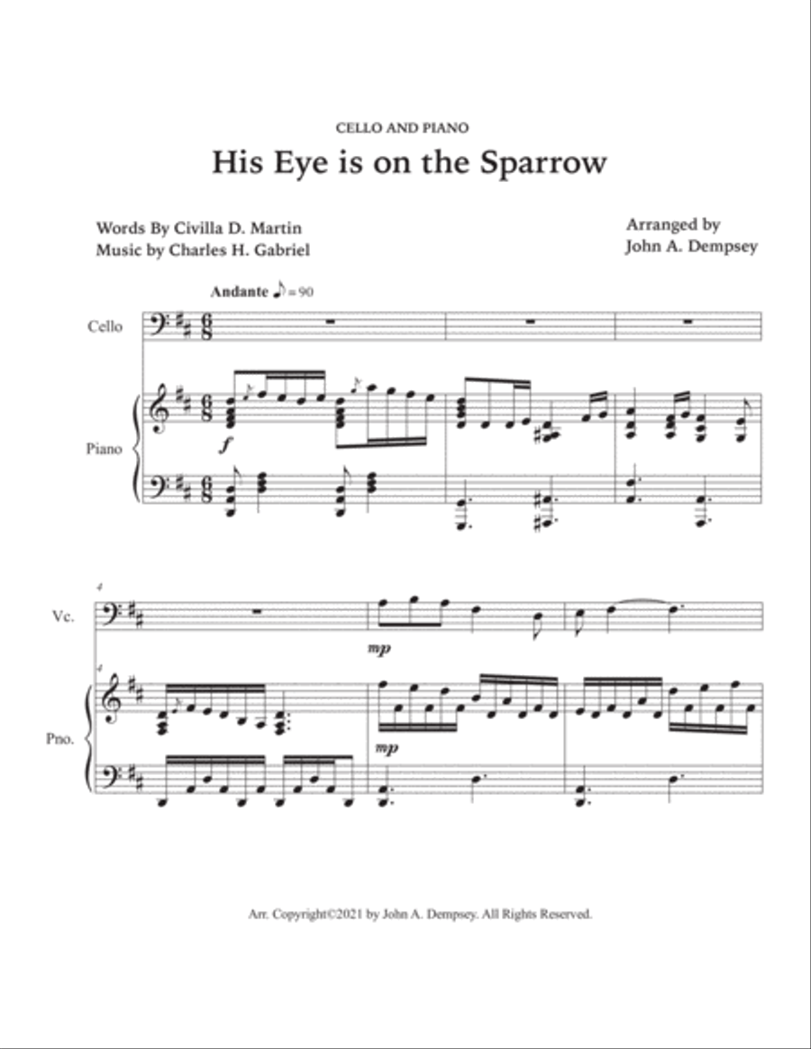 His Eye is on the Sparrow (Cello and Piano) Piano scores gallery preview page 5