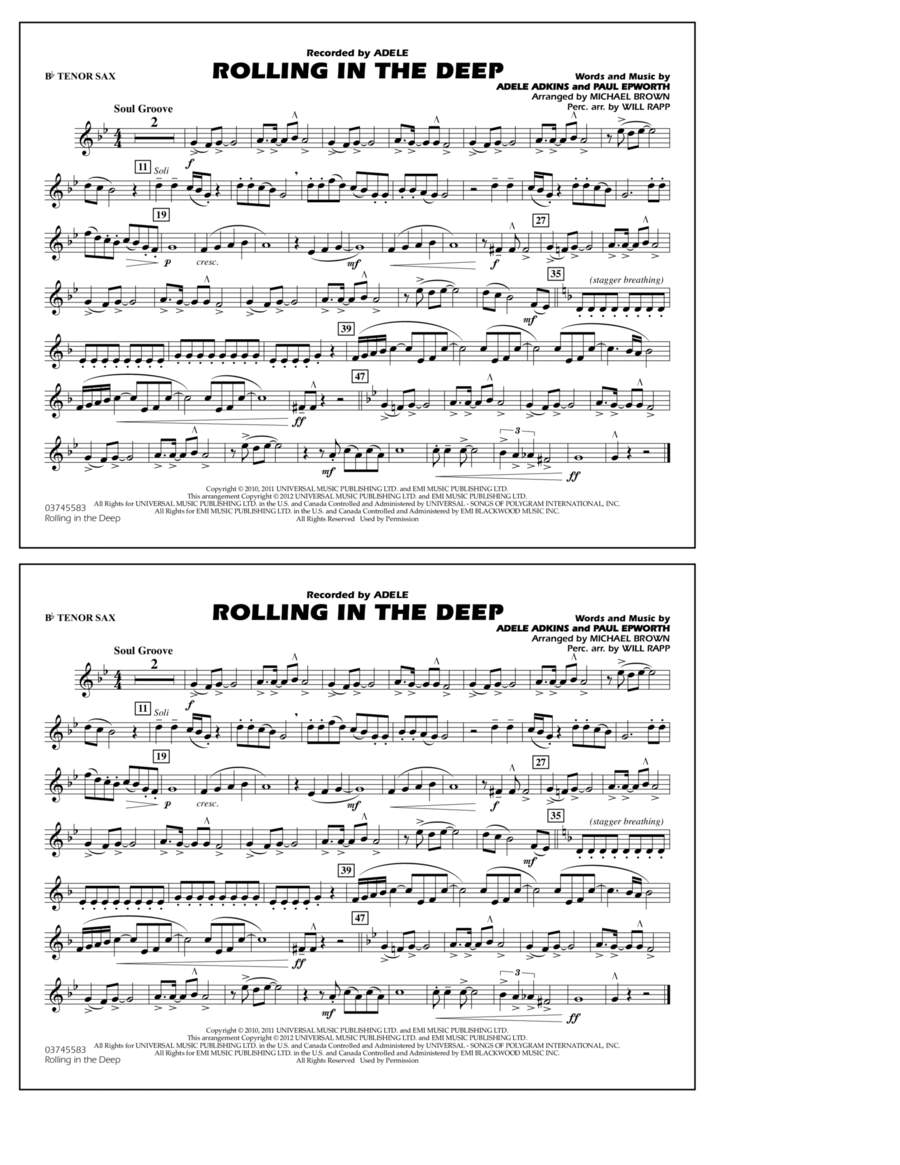 Rolling In The Deep - Bb Tenor Sax Marching Band scores gallery preview page 1