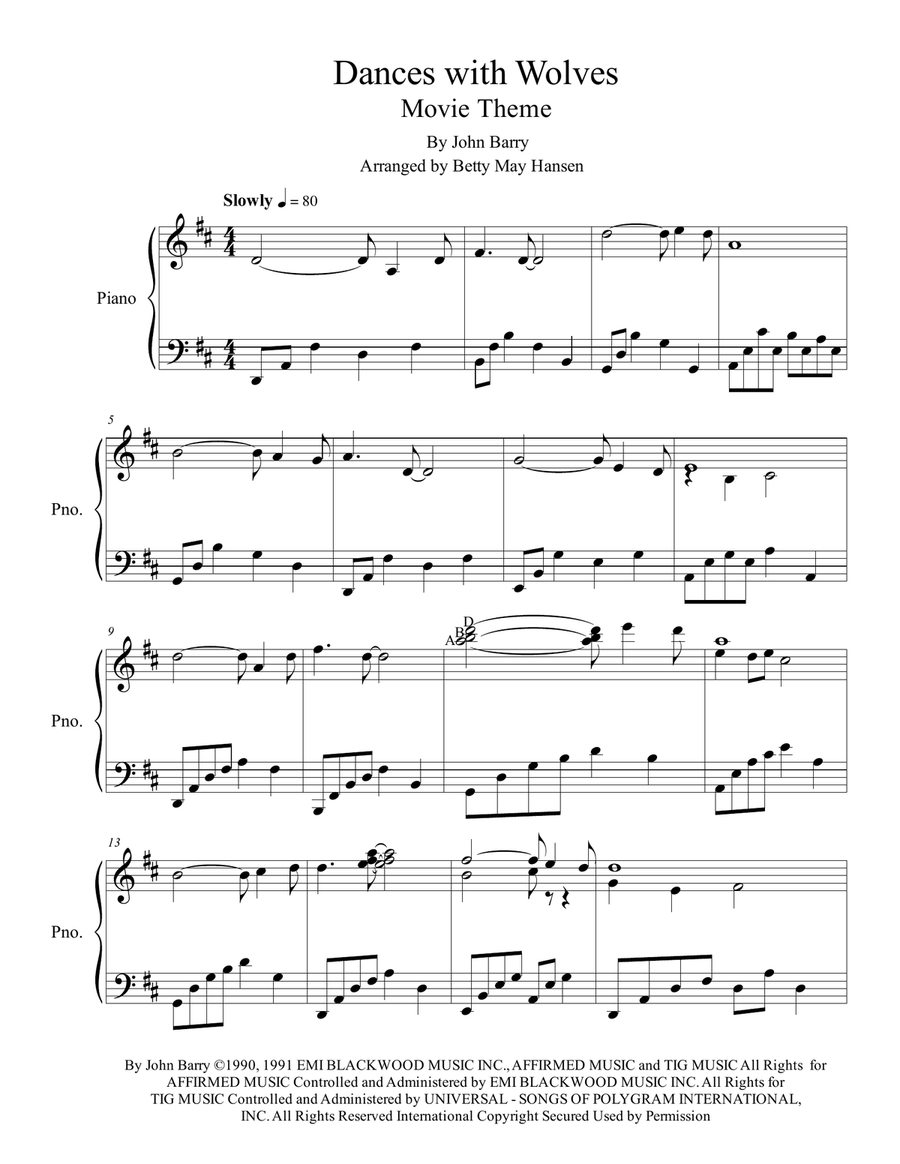 Dances With Wolves Piano Solo scores gallery preview page 1