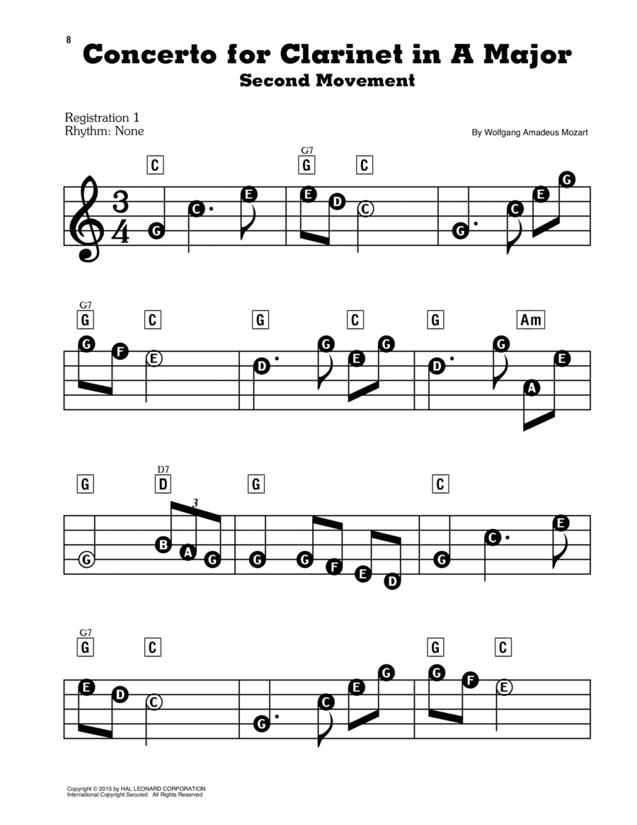 Clarinet Concerto, K. 622, 2nd Mvt. Clarinet scores gallery preview page 1
