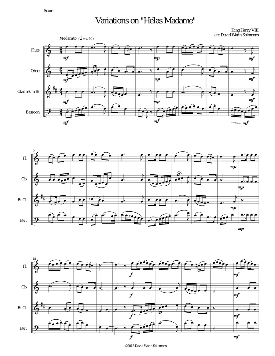 Variations for wind quartet on 