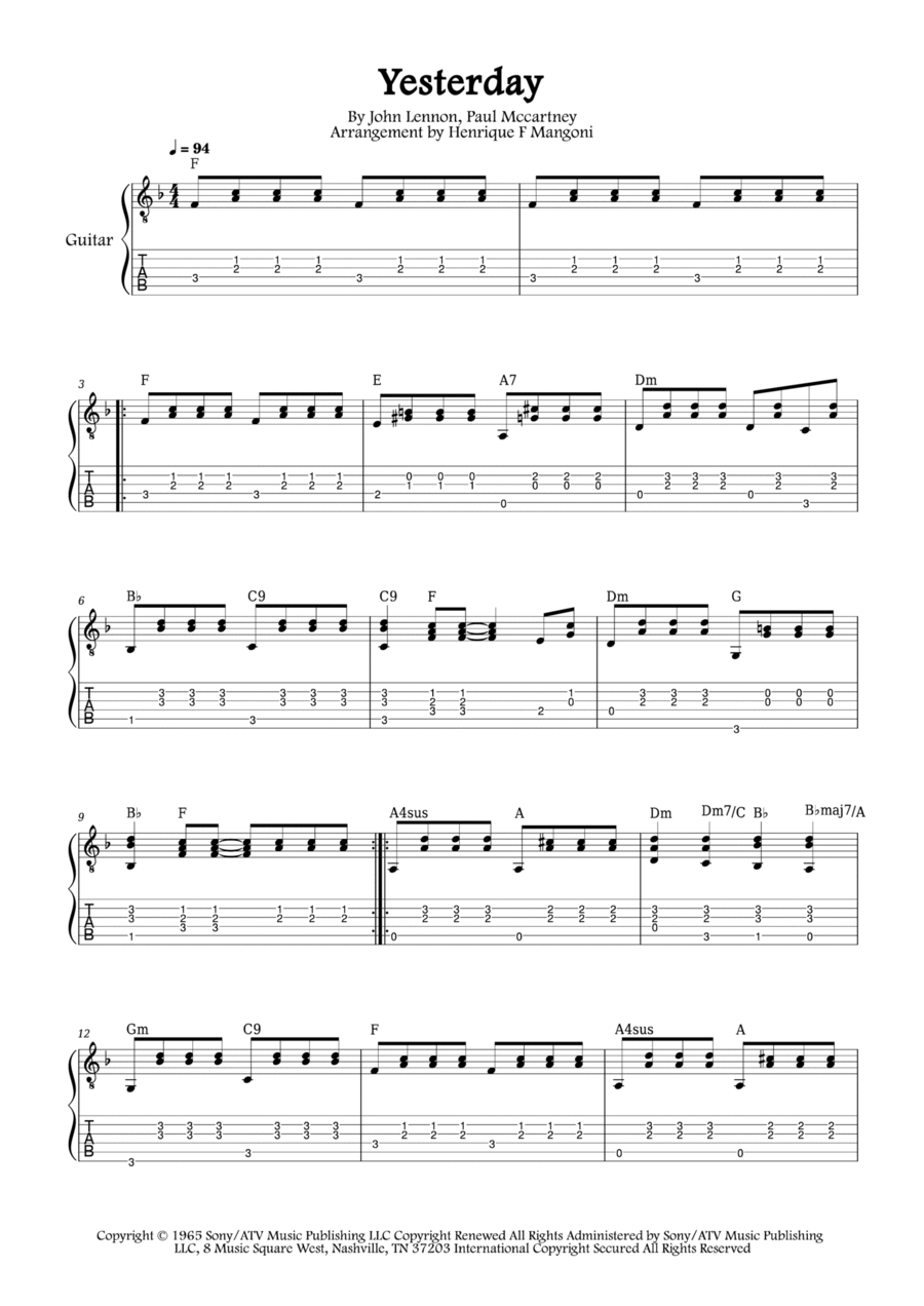 Yesterday Electric Guitar scores gallery preview page 1