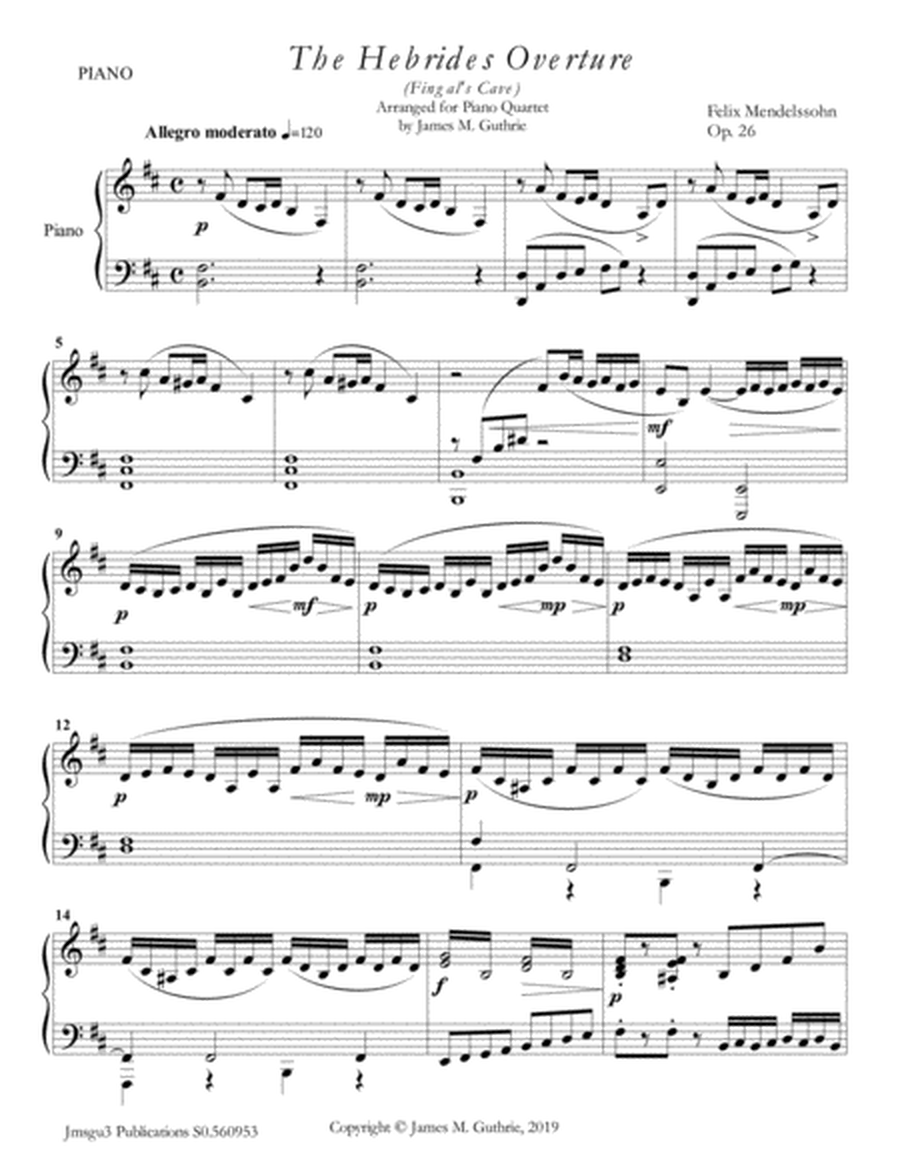 Mendelssohn: the Hebrides Overture for Piano Quartet image number null