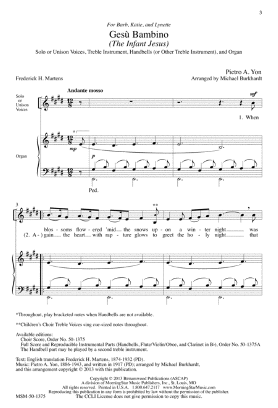 Gesù Bambino (The Infant Jesus) Unison Choir scores gallery preview page 2
