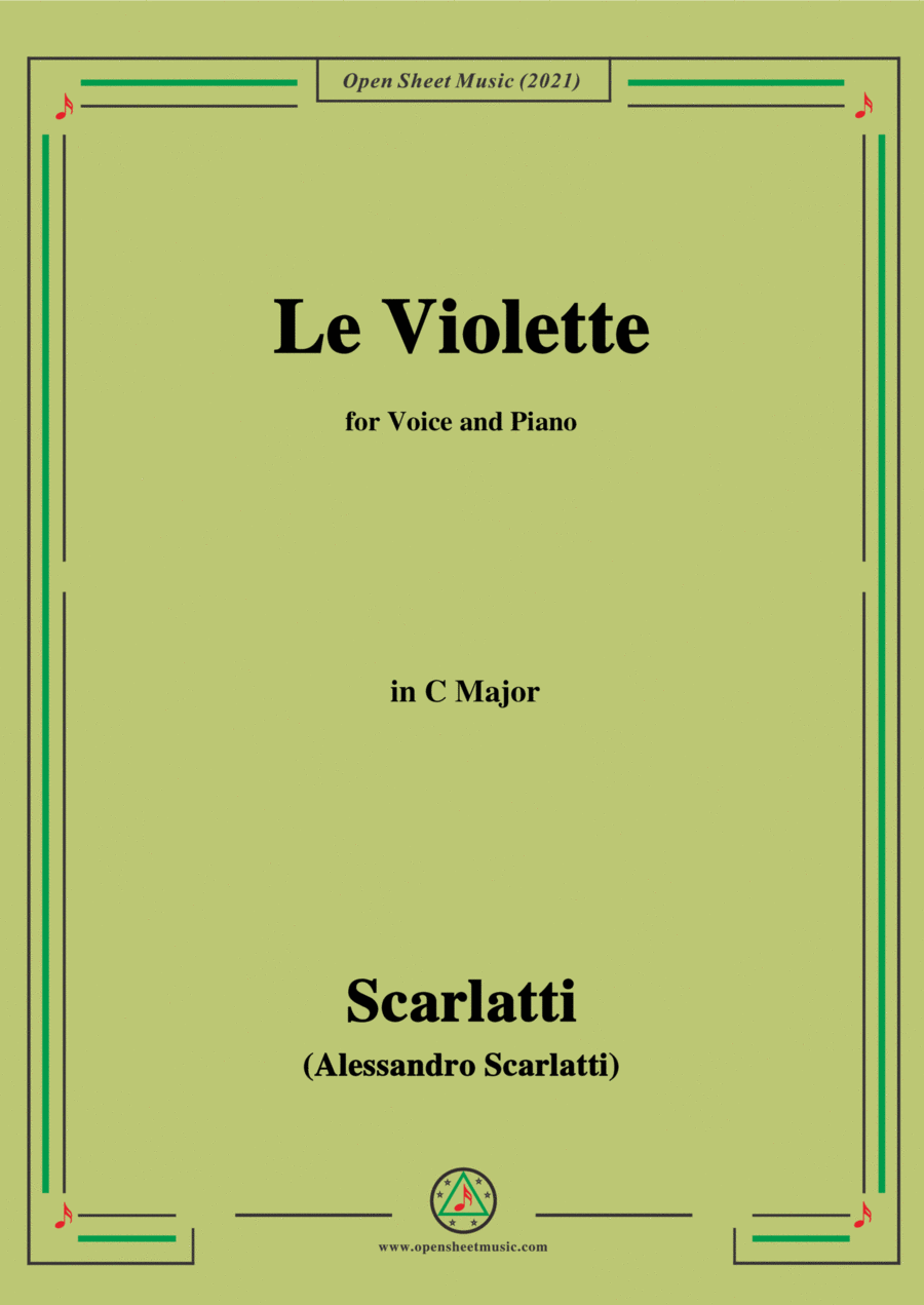 Scarlatti-Le Violette in C Major,from Pirro e Demetrio,for Voice&Piano Voice scores gallery preview page 1
