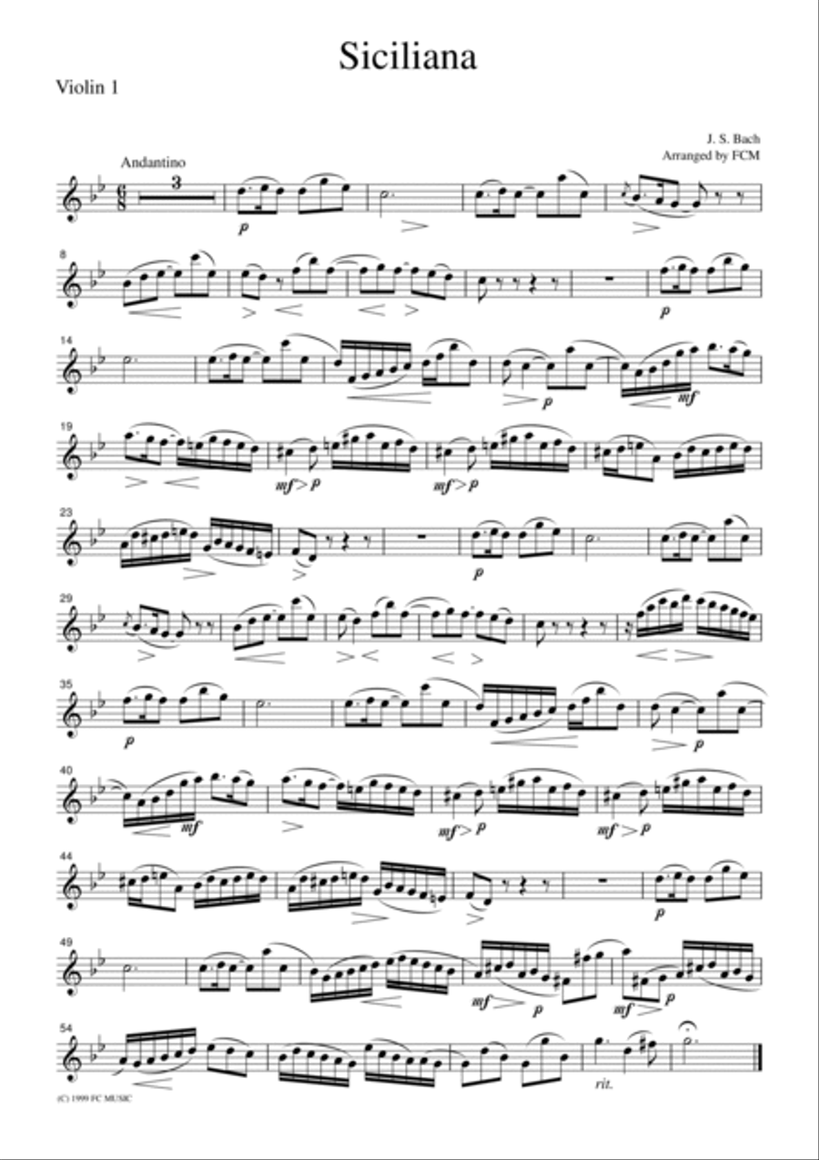 J.S.Bach Siciliana, for string quartet, CB210 image number null