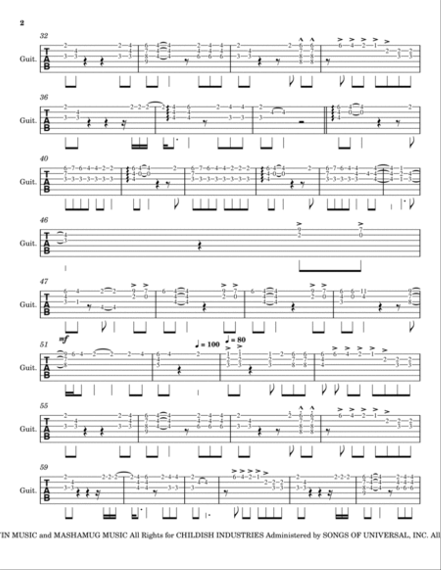 Redbone Guitar Tablature scores gallery preview page 2