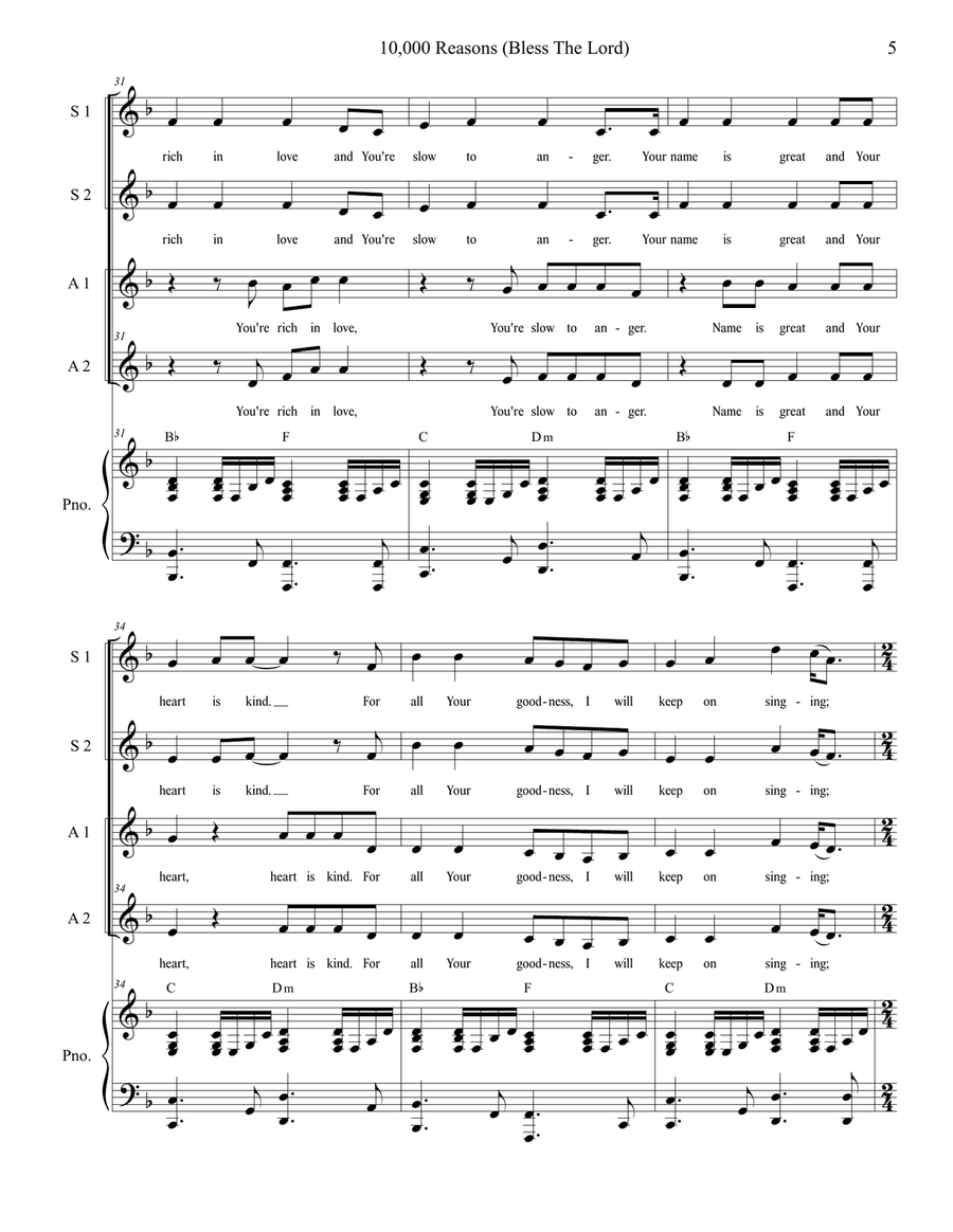 10,000 Reasons (Bless The Lord) Piano, Vocal scores gallery preview page 5