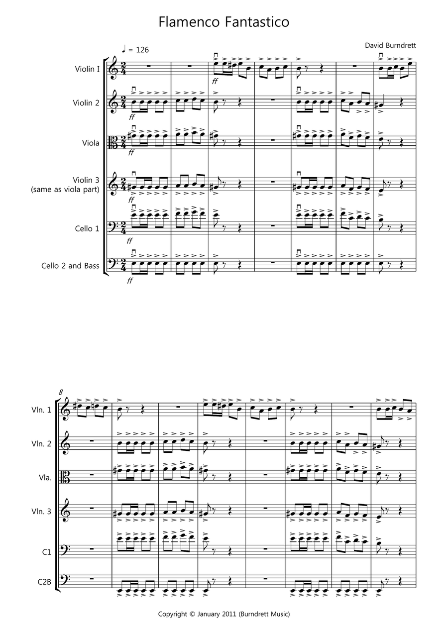 Flamenco Fantastico for String Orchestra String Quartet scores gallery preview page 1