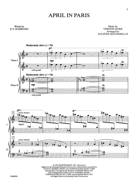 April in Paris - Piano Duo (2 Pianos, 4 Hands)