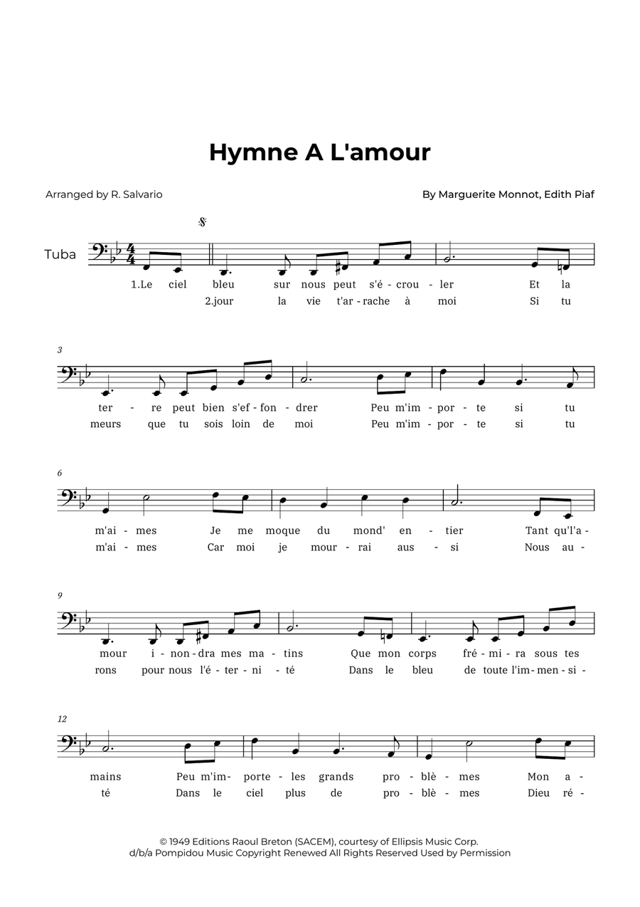 Hymne A L'amour Hymne A L'amour Piano scores gallery preview page 1