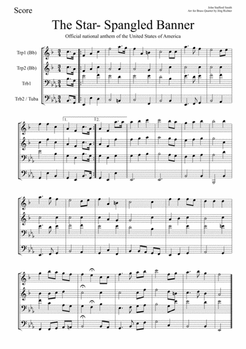 The Star- Spangled Banner (Nationalhymne USA) für Blechbläser Quartett image number null