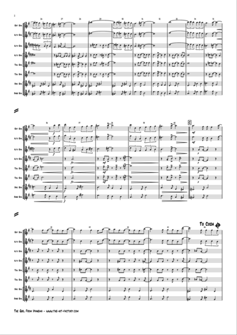 The Girl From Ipanema (Garota De Ipanema) Saxophone Quintet scores gallery preview page 3