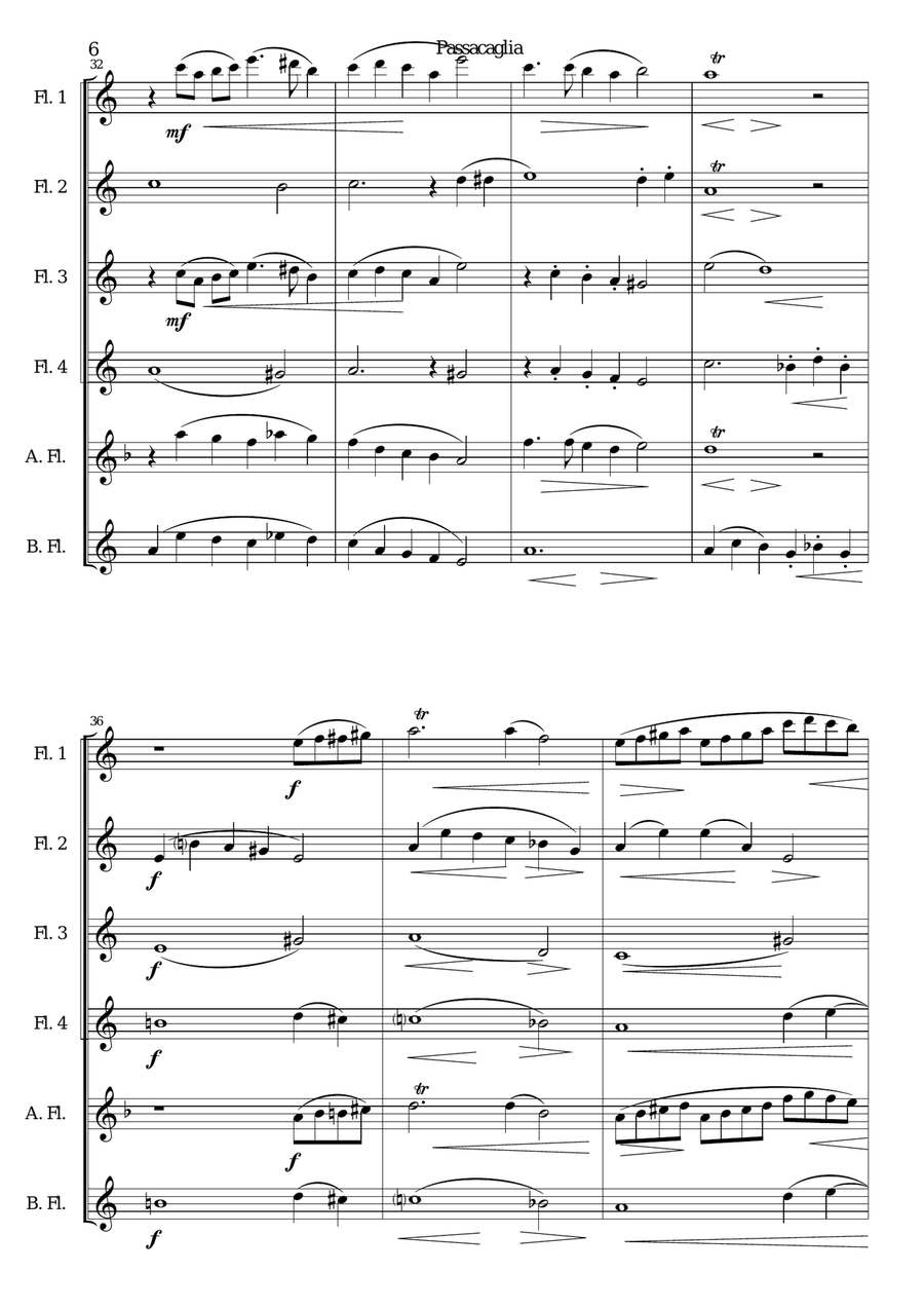 Passacaglia for flute sextet or flute choir Flute Choir scores gallery preview page 6