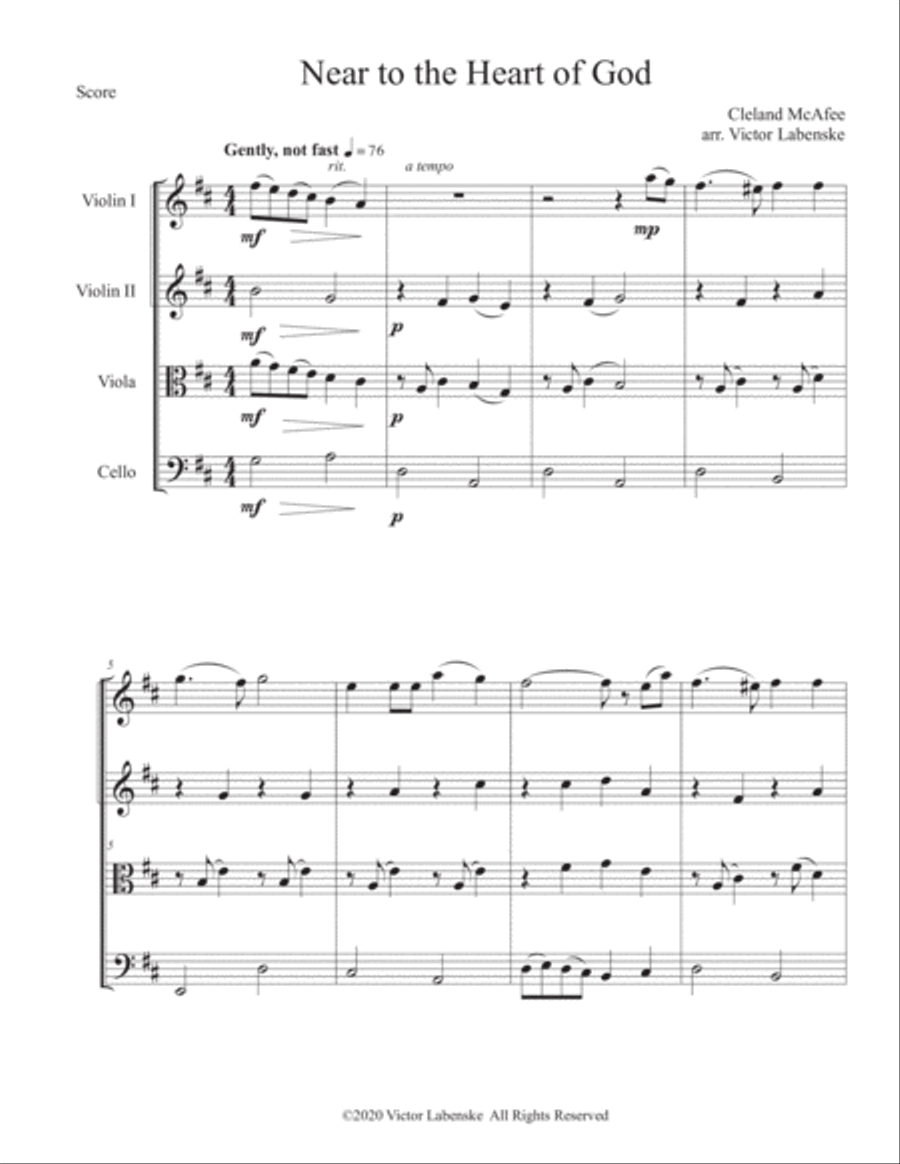Near to the Heart of God Near to the Heart of God String Quartet scores gallery preview page 1