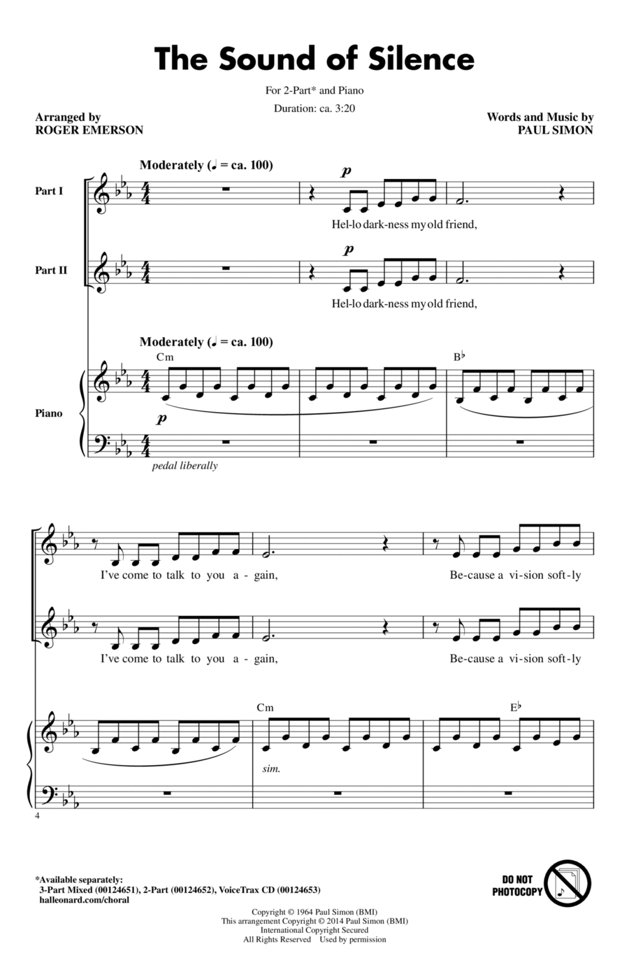 The Sound Of Silence (arr. Roger Emerson) 2-Part scores gallery preview page 1