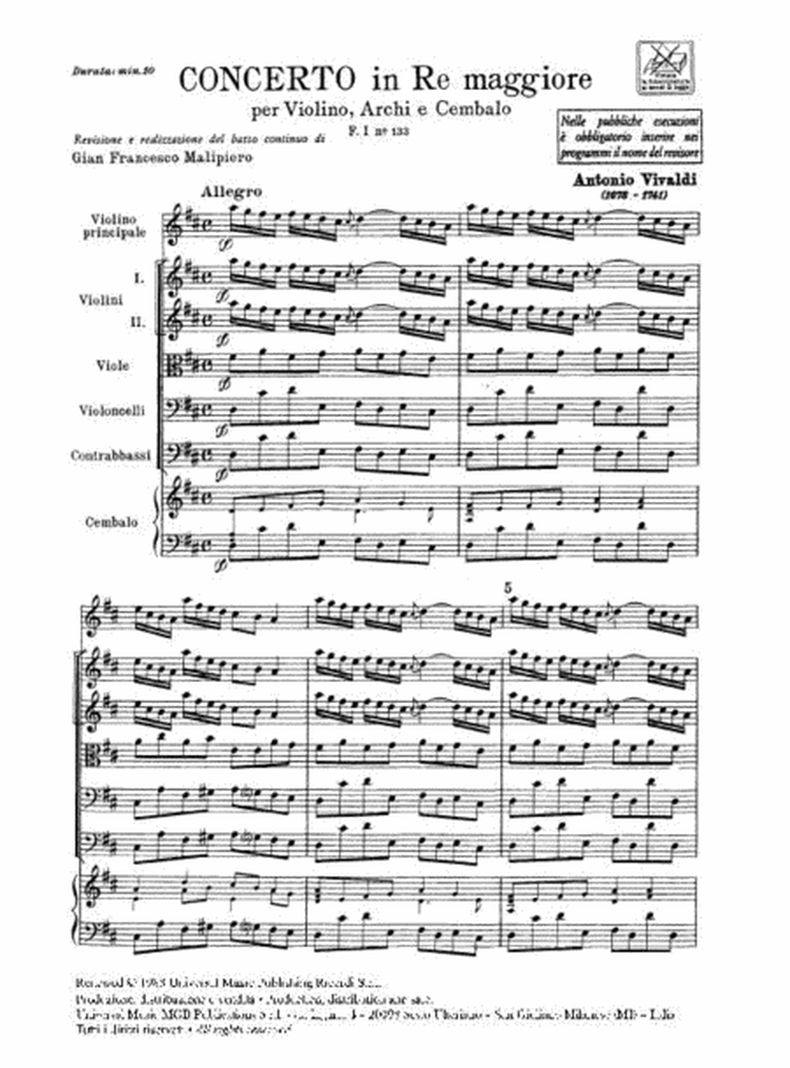Concerto Per Violino, Archi E B.C.: In Re Rv 233