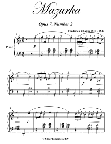 Mazurka Opus 7 Number 2 Easy Intermediate Piano Sheet Music