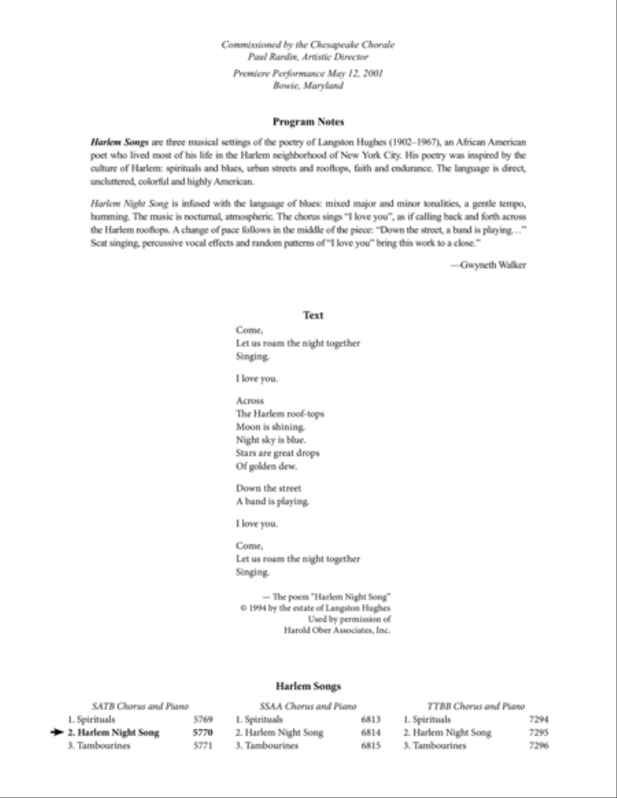 Harlem Night Song from Harlem Songs 4-Part scores gallery preview page 2