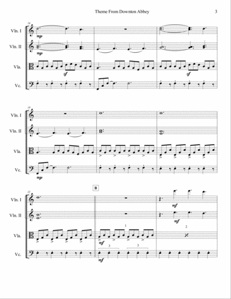 Downton Abbey (theme) String Quartet scores gallery preview page 4