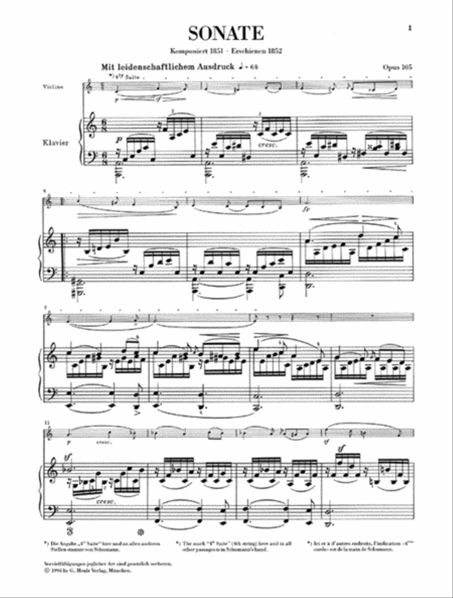 Sonata for Piano and Violin in A Minor Op. 105 Violin Solo scores gallery preview page 2