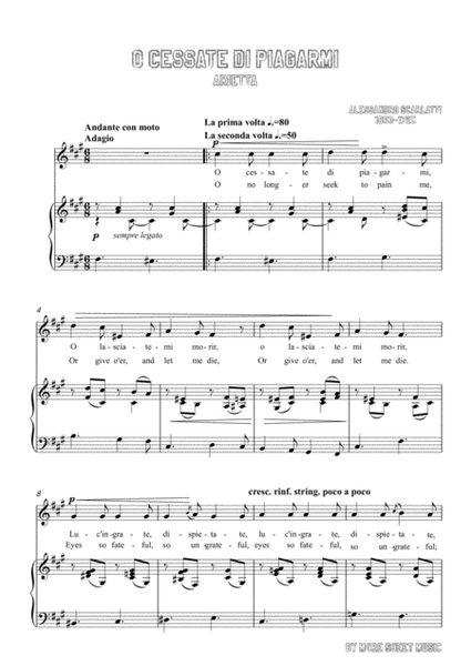 Scarlatti-O cessate di piagarmi in f sharp minor,for Voice and Piano image number null