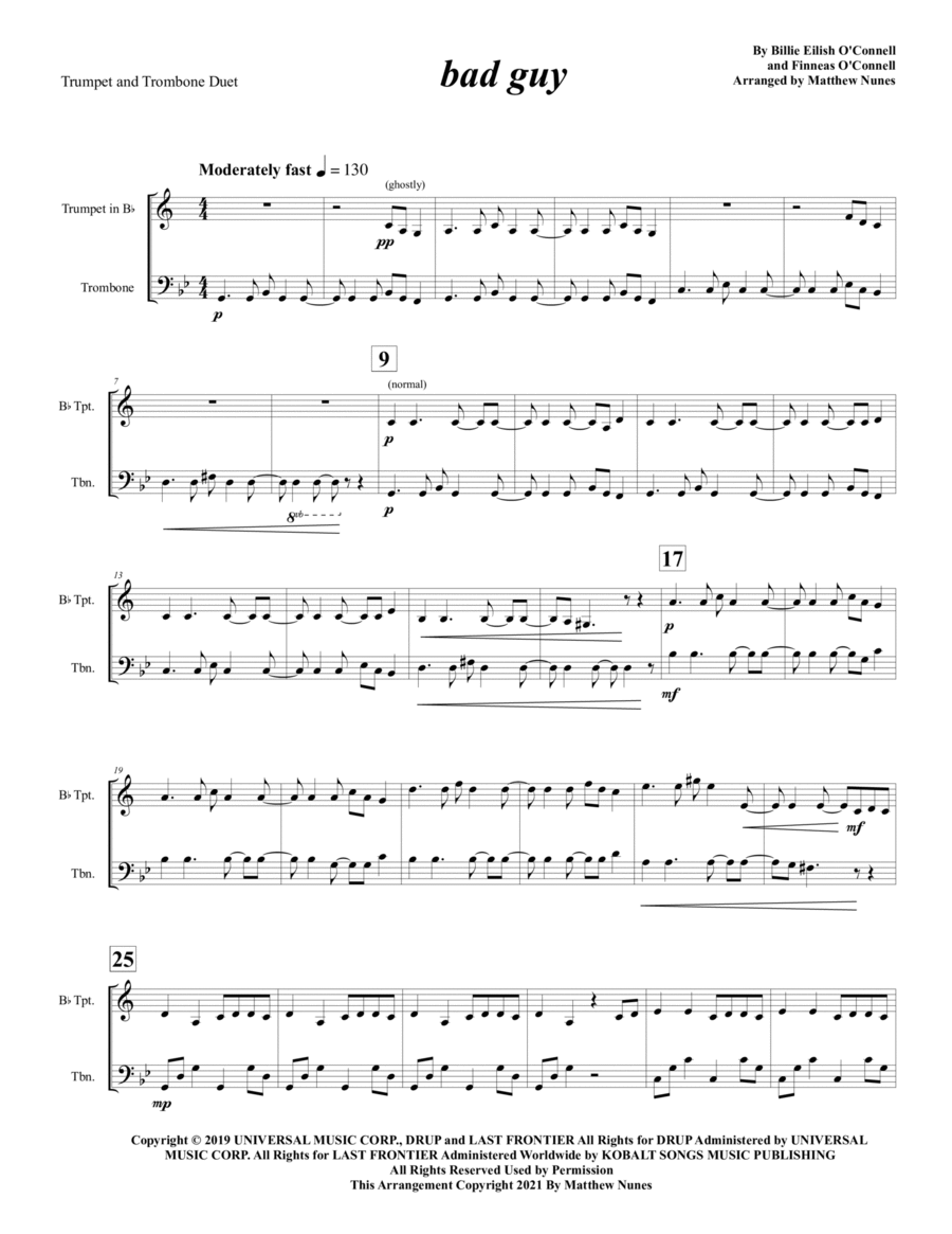 Bad Guy Brass Duet scores gallery preview page 1