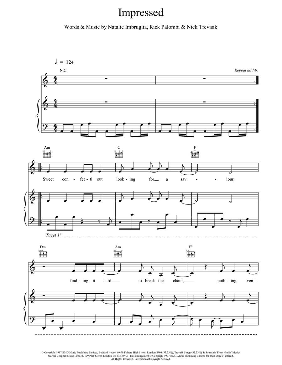 Impressed Piano, Vocal, Guitar scores gallery preview page 1