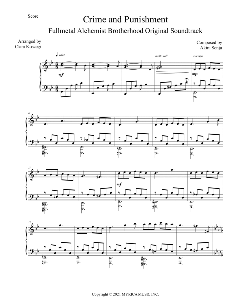 Crime And Punishment Crime And Punishment Piano Solo scores gallery preview page 1
