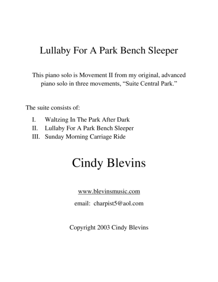 Lullaby For A Park Bench Sleeper, Movement II of my advanced piano suite "Suite Central Park" image number null
