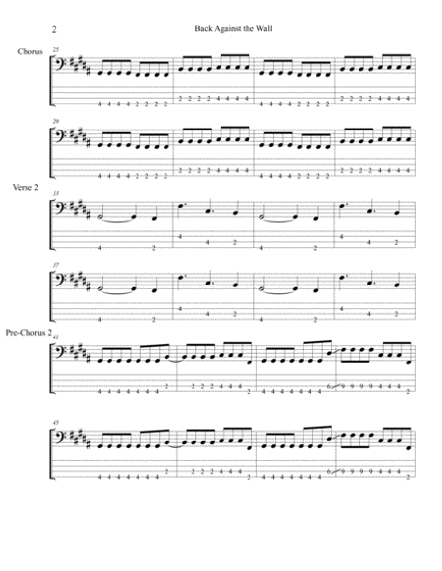 Back Against The Wall Back Against The Wall Bass Guitar scores gallery preview page 2