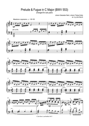 Book cover for Prelude & Fugue in C Major, BWV 553 (Piano Solo Arrangement)
