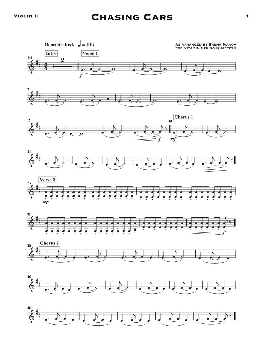 Chasing Cars (arr. Sasha Ivanov) - Violin 2