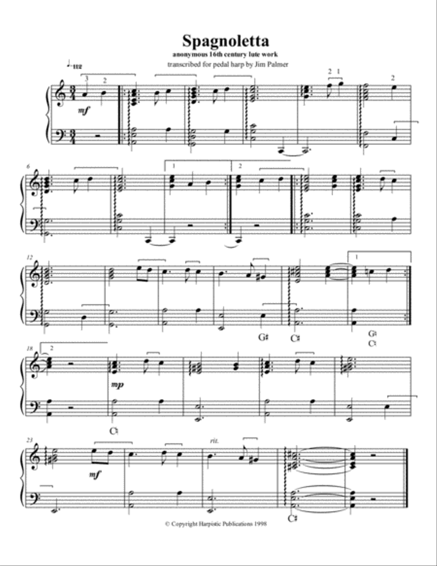 Spagnoletta for pedal harp Pedal Harp scores gallery preview page 1