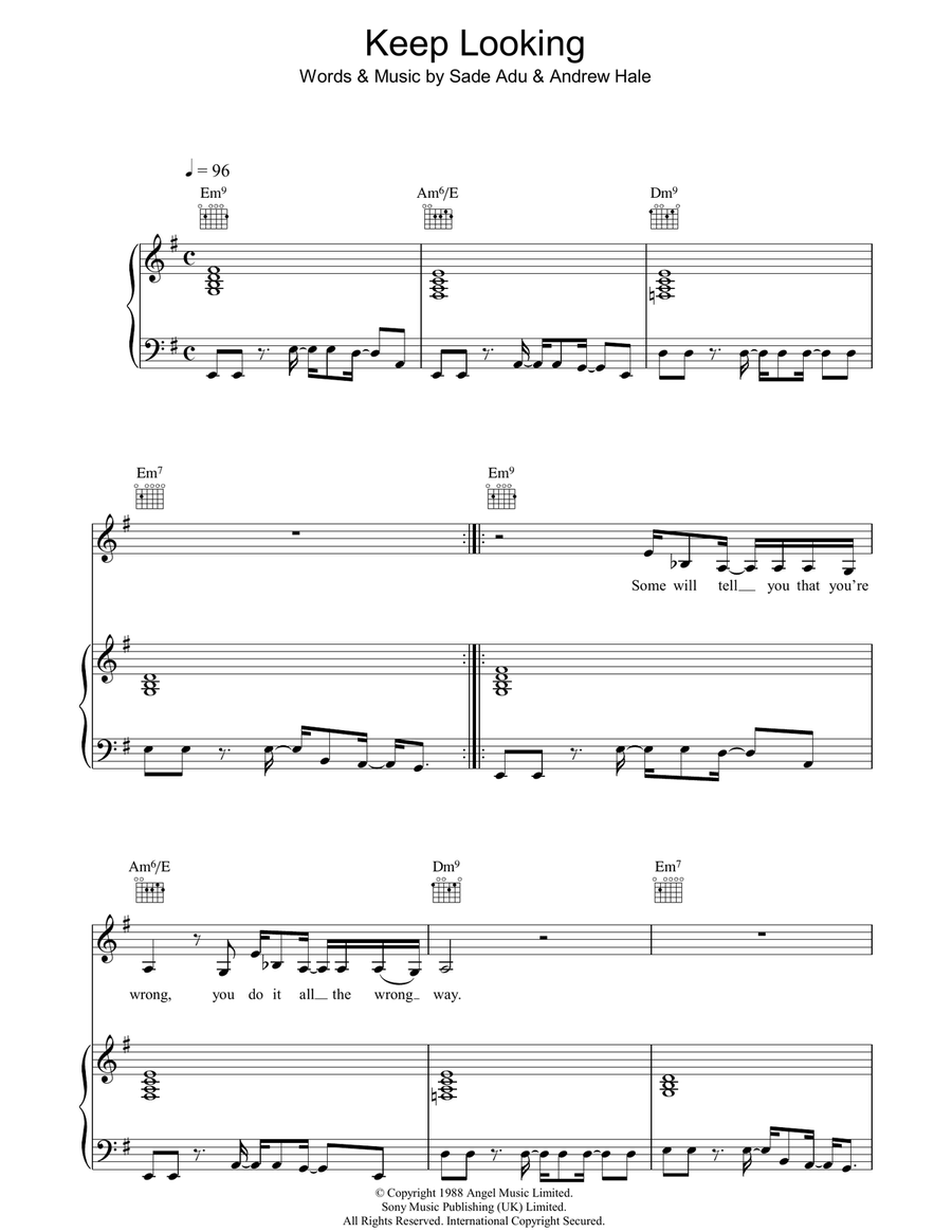 Keep Looking Piano, Vocal, Guitar scores gallery preview page 1