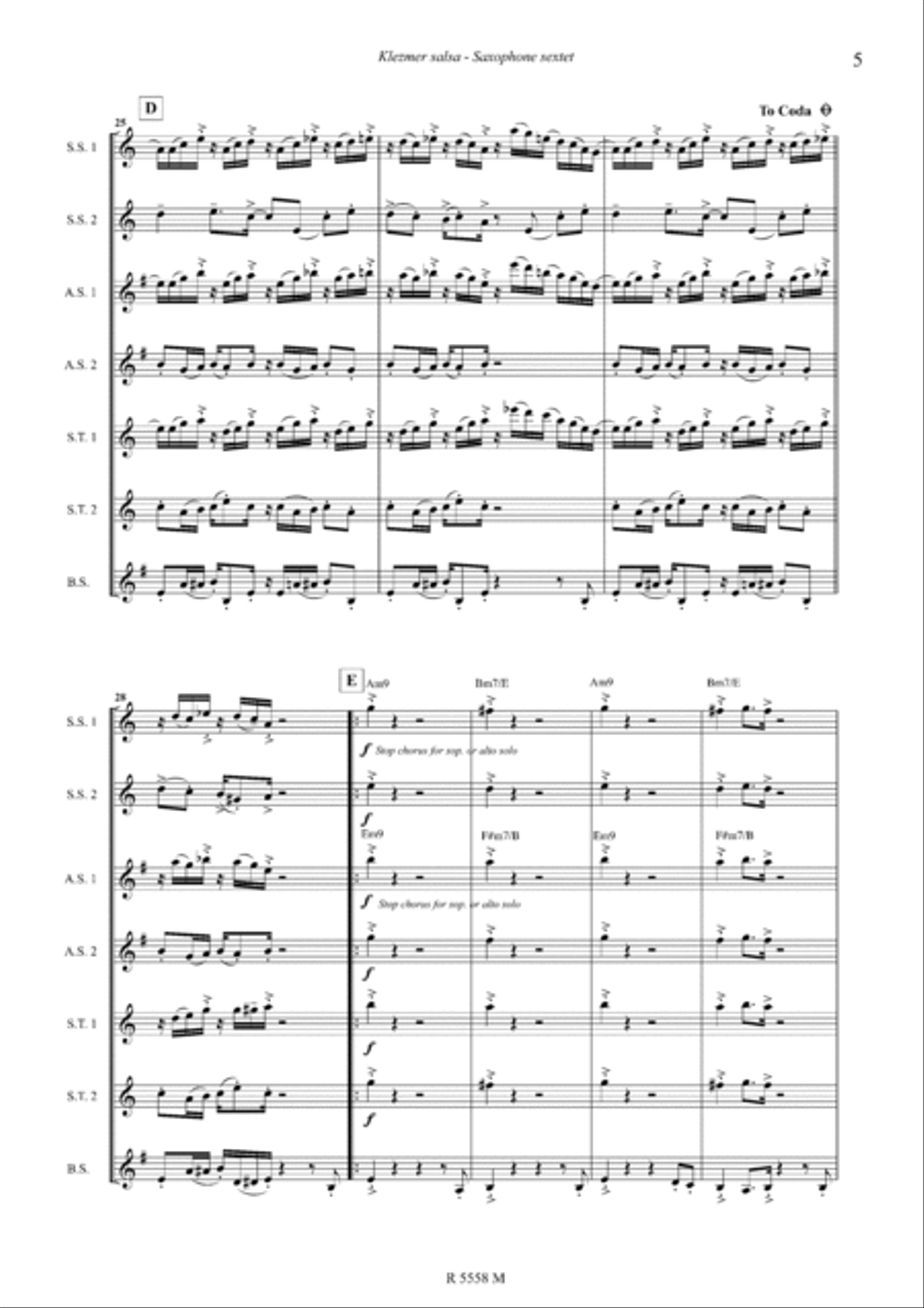 Klezmer salsa pour septet Saxophone Ensemble scores gallery preview page 6