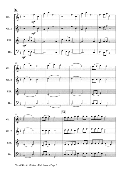Nkosi Sikelel iAfrika for Double Reed Quartet - Score & Parts image number null