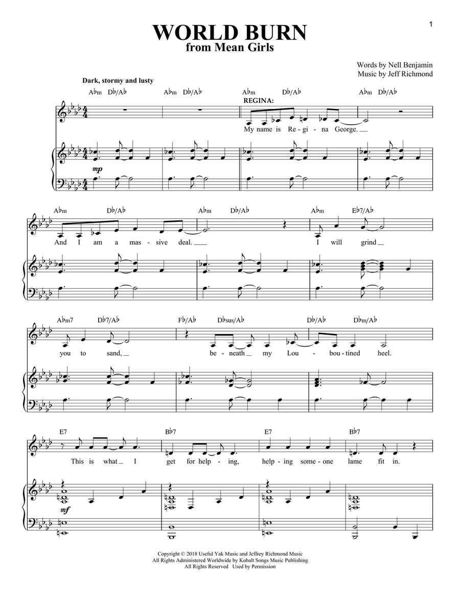 World Burn (Solo Version) (from Mean Girls: The Broadway Musical) Voice scores gallery preview page 1