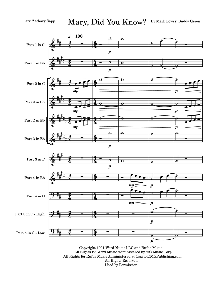 Mary, Did You Know? Small Ensemble scores gallery preview page 1