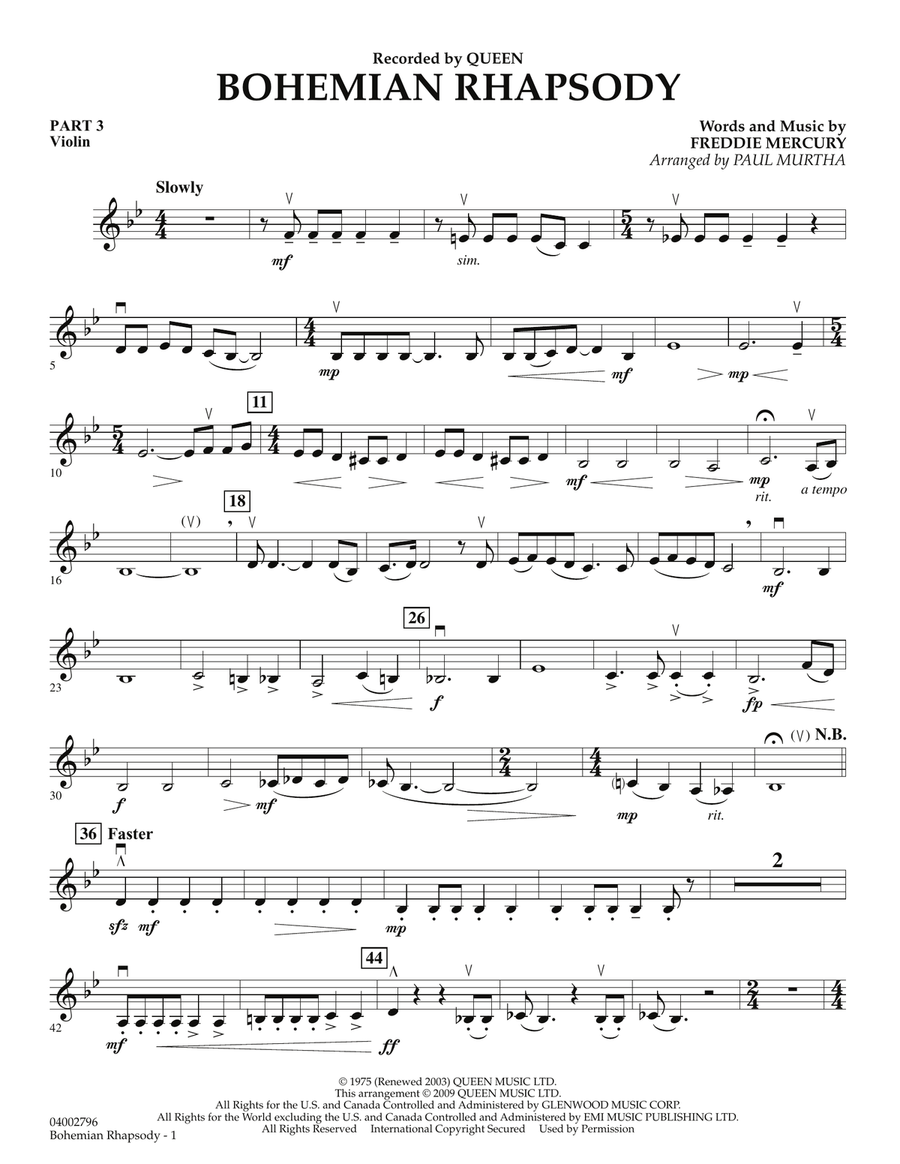 Bohemian Rhapsody - Pt.3 - Violin Concert Band scores gallery preview page 1