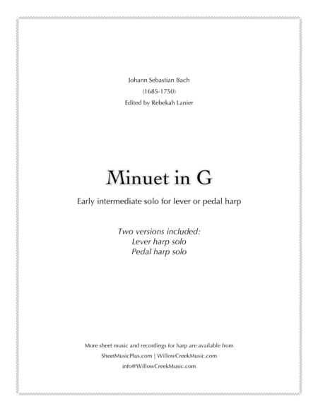 Minuet in G by Bach - solo lever or pedal harp image number null