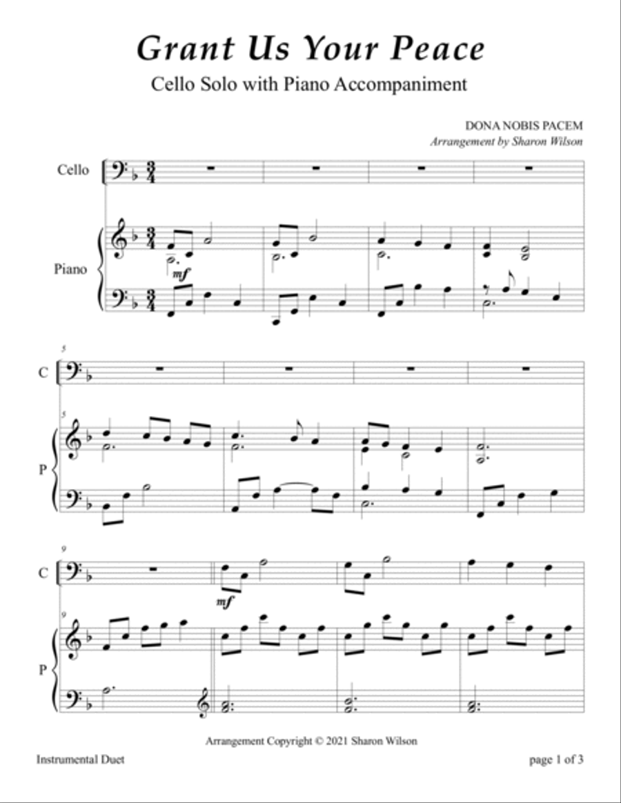Grant Us Your Peace (Easy Cello Solo with Piano Accompaniment) Piano scores gallery preview page 3