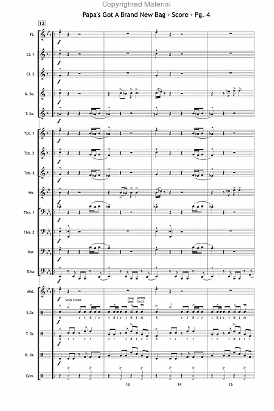 Papa's Got a Brand New Bag Marching Band scores gallery preview page 5