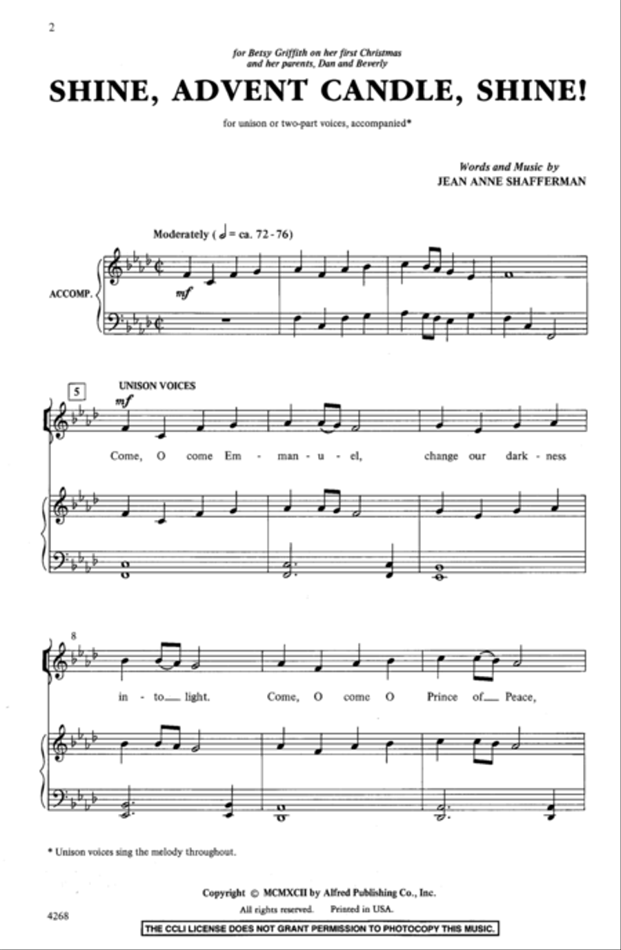 Shine, Advent Candle, Shine! Unison Choir scores gallery preview page 2