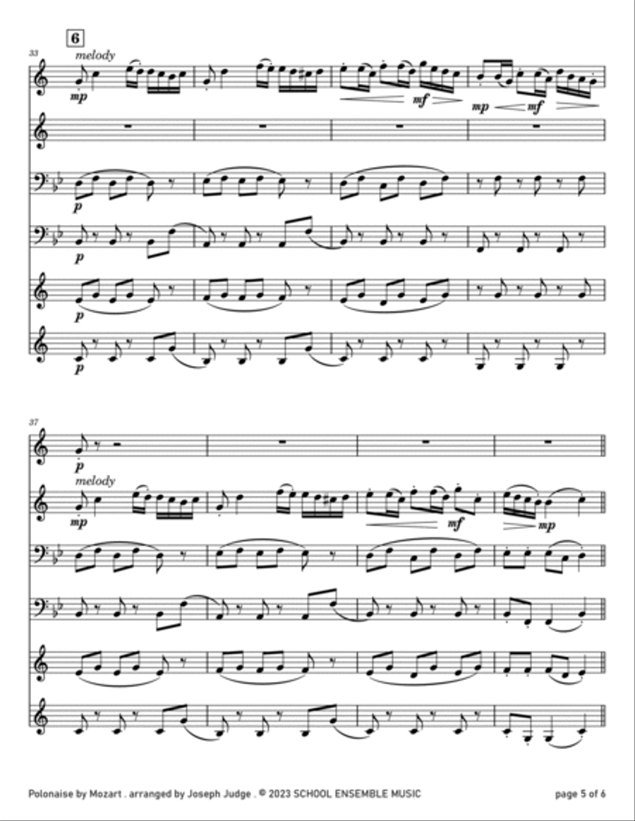 Polonaise by Mozart for Brass Quartet in Schools Brass Quartet scores gallery preview page 5