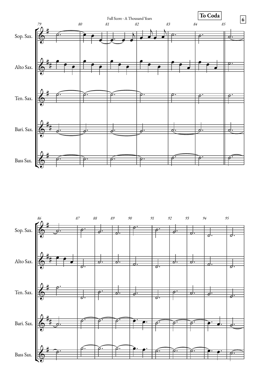A Thousand Years Saxophone Quintet scores gallery preview page 6