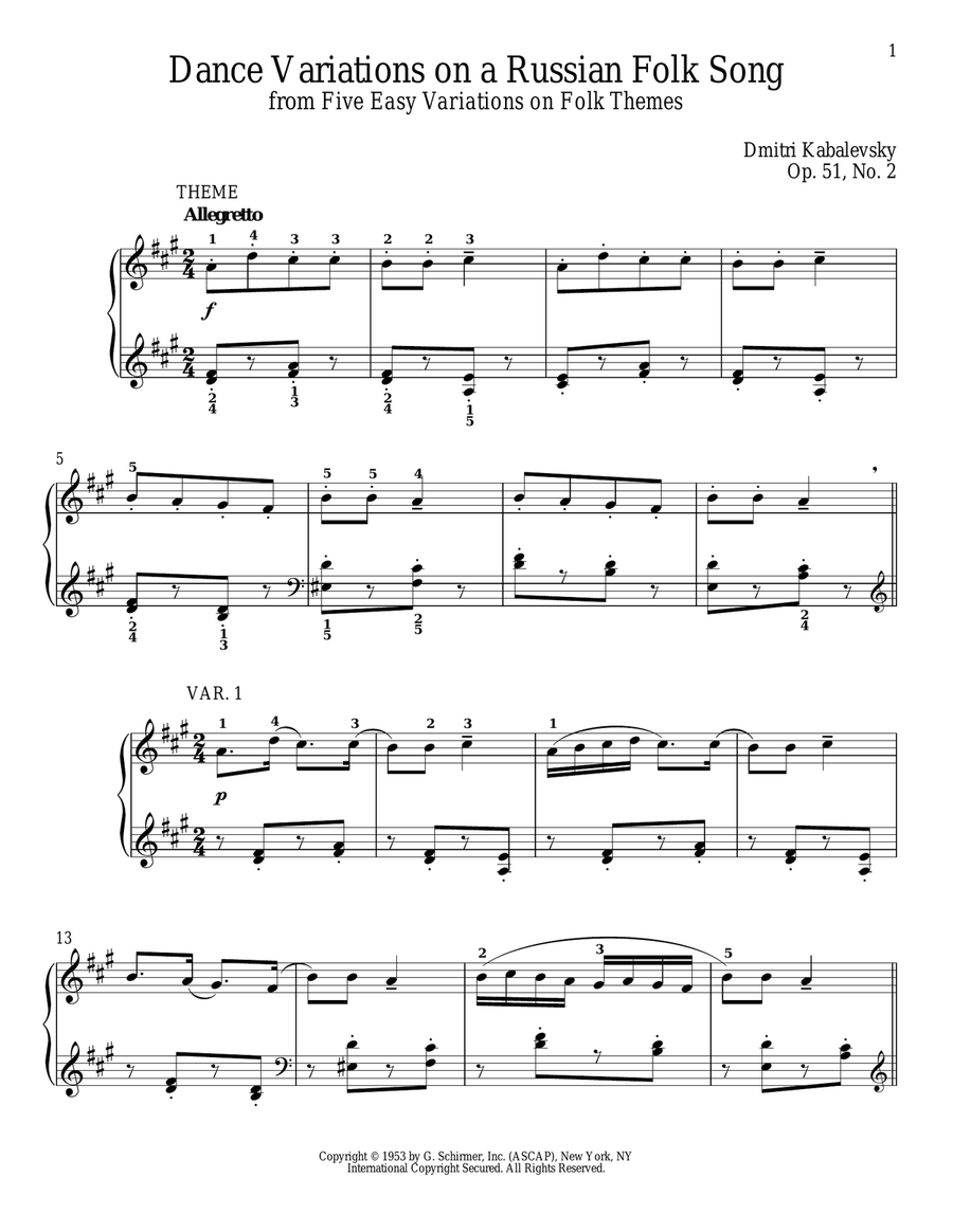 Dance Variations On A Russian Folk Song, Op. 51, No. 2 Piano Solo scores gallery preview page 1